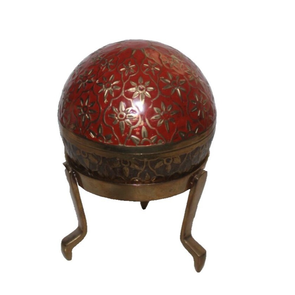 Vintage Cloisonne Brass And Enamel Round Foral Trinket Box 4” Diameter